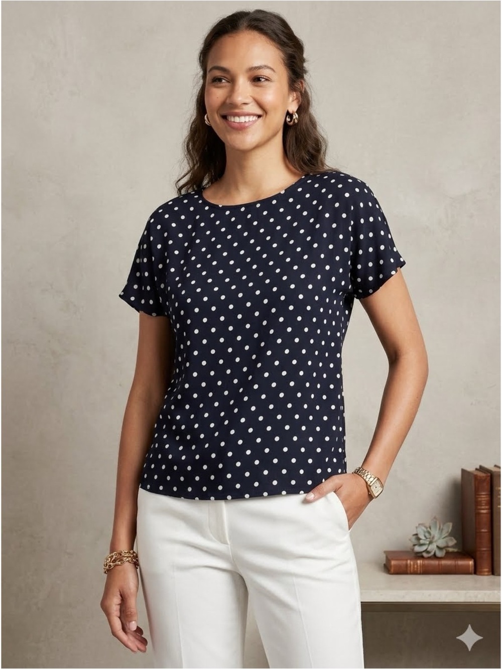 Gap Navy Blue Short Sleeve Polka Dot Tee
